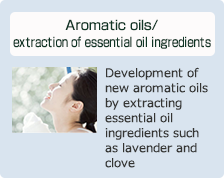 Aromatic oils/extraction of essential oil ingredients: Development of new aromatic oils by extracting essential oil ingredients such as
lavender and clove