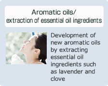 Aromatic oils/extraction of essential oil ingredients: Development of new aromatic oils by extracting essential oil ingredients such as
lavender and clove